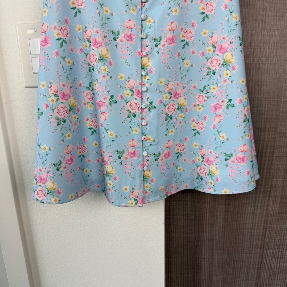 House of CB Blue Floral Aria Mini Sundress Puff Sleeve Size Medium - Picture 7 of 14